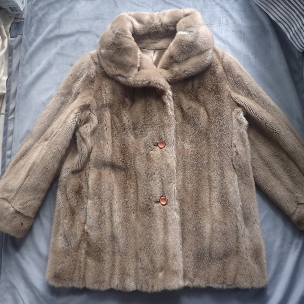 Vintage Faux Mink Coat - Dubrowsky & Joseph Tissavel Made in France (M/L)